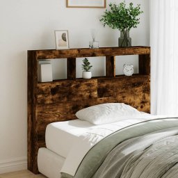 Gossi tablie de pat cu dulap si led, stejar fumuriu, 120x17x102 cm