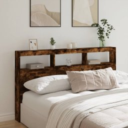 Gossi tablie de pat cu dulap si led, stejar fumuriu, 180x17x102 cm