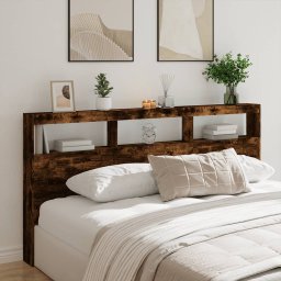 Gossi tablie de pat cu dulap si led, stejar fumuriu, 200x17x102 cm