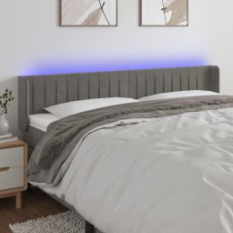 Gossi tablie de pat cu led, gri deschis, 183x16x78/88 cm, catifea