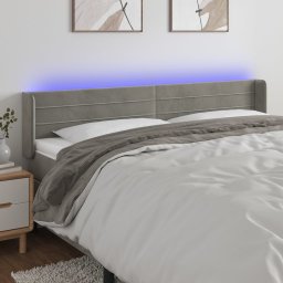 Gossi tablie de pat cu led, gri deschis, 183x16x78/88 cm, catifea