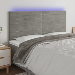 Gossi tablie de pat cu led, gri deschis, 200x5x118/128 cm, catifea