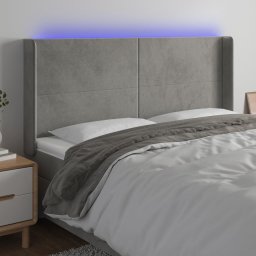 Gossi tablie de pat cu led, gri deschis, 203x16x118/128 cm, catifea