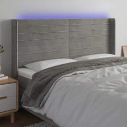 Gossi tablie de pat cu led, gri deschis, 203x16x118/128 cm, catifea