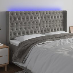 Gossi tablie de pat cu led, gri deschis, 203x16x118/128 cm, catifea