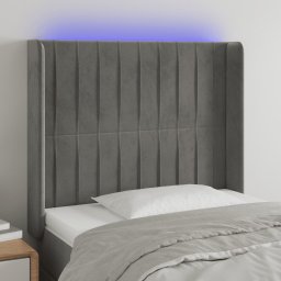 Gossi tablie de pat cu led, gri deschis, 83x16x118/128 cm, catifea