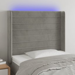 Gossi tablie de pat cu led, gri deschis, 93x16x118/128 cm, catifea