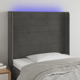 Gossi tablie de pat cu led, gri inchis, 103x16x118/128 cm, catifea