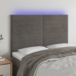 Gossi tablie de pat cu led, gri inchis, 144x5x118/128 cm, catifea