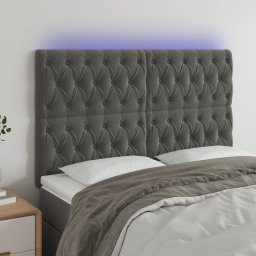 Gossi tablie de pat cu led, gri inchis, 144x7x118/128 cm, catifea