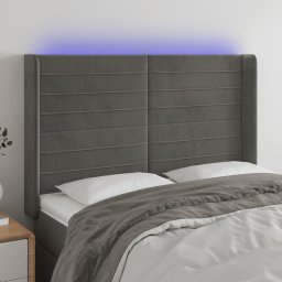 Gossi tablie de pat cu led, gri inchis, 147x16x118/128 cm, catifea