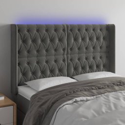 Gossi tablie de pat cu led, gri inchis, 147x16x118/128 cm, catifea