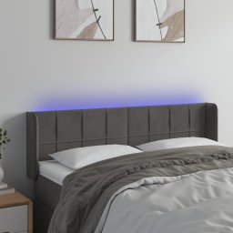 Gossi tablie de pat cu led, gri inchis, 147x16x78/88 cm, catifea