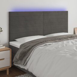 Gossi tablie de pat cu led, gri inchis, 160x5x118/128 cm, catifea