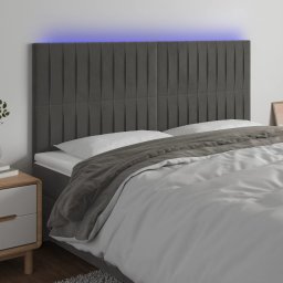 Gossi tablie de pat cu led, gri inchis, 160x5x118/128 cm, catifea