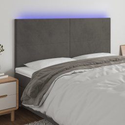 Gossi tablie de pat cu led, gri inchis, 160x5x118/128 cm, catifea