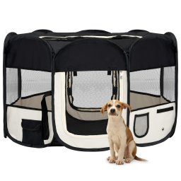 Gossi tarc de caini pliabil cu sac de transport, negru, 125x125x61 cm