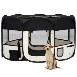 Gossi tarc de caini pliabil cu sac de transport, negru, 145x145x61 cm