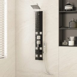 Gossi unitate panou de dus, negru, 18x45,5x130 cm, sticla