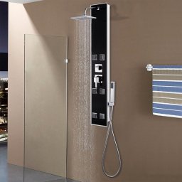 Gossi unitate panou de dus, sticla, 18 x 42,1 x 120 cm, negru
