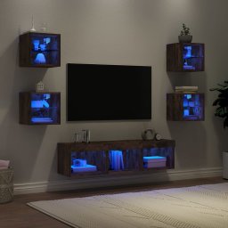 Gossi unitati de perete tv cu led-uri, 7 piese, stejar fumuriu, lemn