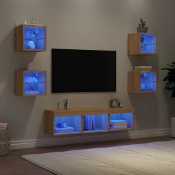 Gossi unitati de perete tv cu led-uri, 7 piese, stejar sonoma, lemn