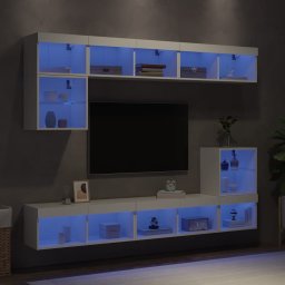 Gossi unitati de perete tv cu led-uri, 8 piese, alb, lemn prelucrat