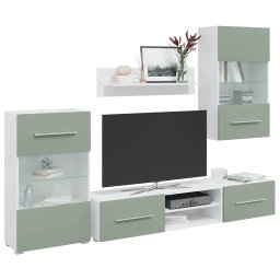 Gossi unitati tv 5 piese cu iluminare led lemn prelucrat verde maslin