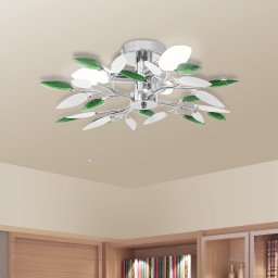 Lustra cu frunze cristal acrilic, alb/verde, pentru 3 becuri e14