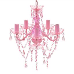 Lustra roz de cristal artificial cu 5 becuri