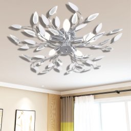 Plafoniera transparenta/alba brate frunze cristal acrilic 5 becuri e14