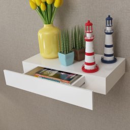 Raft de perete suspendat, 1 sertare, depozitare carti/dvd, alb, mdf