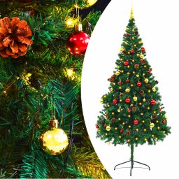 Brad de Craciun artificial pre-iluminat cu globuri verde 210 cm GartenMobel Dekor