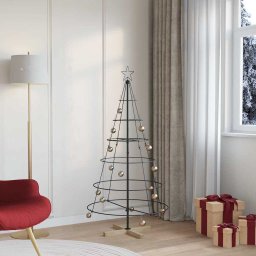 Brad de Craciun în Forma de Con cu suport Negru 150 cm Otel GartenMobel Dekor