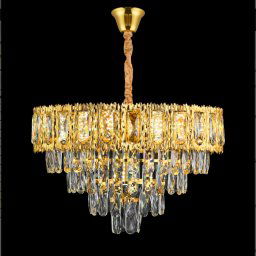 Candelabru Cristal BELVEDERE Eleganza 8xE14, Diametru 49cm, Auriu Lucios, Inaltime Reglabila ModernLight Concept