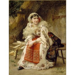 Tablou cu rama de lemn GM057, Taranca romanca, dupa Franciszek Ejsmond, Pictura cu Diamante, Goblen cu pietre 5D, 50 x 40 cm - Krista