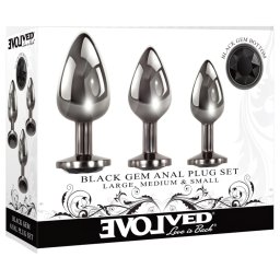 Evolved Black Gem - set dopuri anale metalice - piatră neagră - argintiu