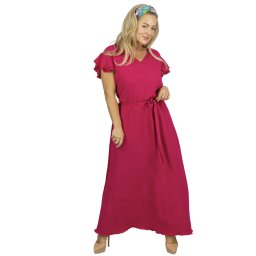 Pri Long dress tied at the waist with short sleeves with frill CELINA