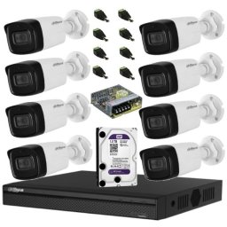 Sistem complet de supraveghere Dahua DH-8CEXT80MA-5MP HDCVI cu 8 camere de exterior de 5MP