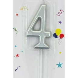 Lumanare tort cifra 4 argintiu metalic 7 cm