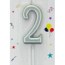 Lumanare tort cifra 2 argintiu metalic 7 cm