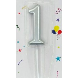 Lumanare tort cifra 1 argintiu metalic 7 cm