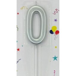 Lumanare tort cifra 0 argintiu metalic 7 cm