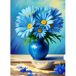 Tablou PM716 Picteaza Dupa Numere, cu rama, 20x30 cm, Vaza cu margarete bleu