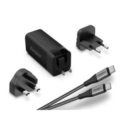 Incarcator de retea GaN 1xUSB-A + 1xUSB-C PD Cablu Type C to Type C inclus US/UK/EU 65W Negru