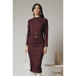 Rochie Moze office din jerse burgundy cu catarama in talie