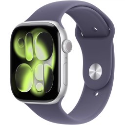 Smartwatch Apple Watch 11 GPS, 42mm, Carcasa Silver Aluminium, Bratara Purple Fog Sport Band - M/L
