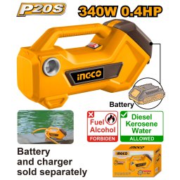 Pompa de transfer lichide 20V, 0.4HP, 48 l/min, conexiune 3/4", fara acumulator, P20S INGCO TPLI2001