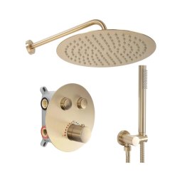 REA-P8551 - Set de duș LUNGO cu baterie termostatată încastrată, auriu periat