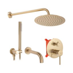 REA-P6609 - Set de duș cu baterie încastrată LUNGO, finisaj auriu periat
